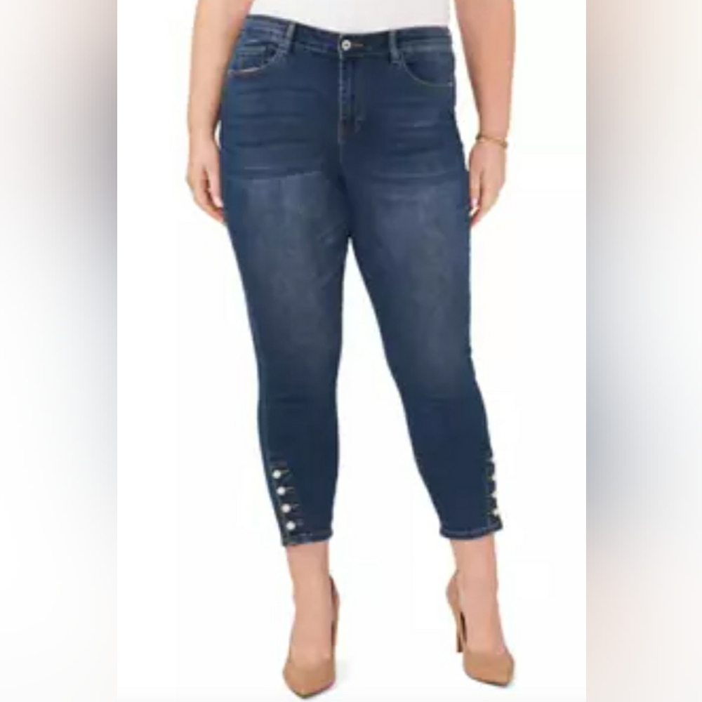 CeCe Plus Size Mid Rise Jeans with Pearl Trim